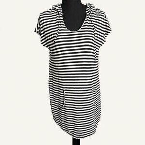 Soma Black White Stripe Hooded Tunic Medium French Terry Pocket Hoodie